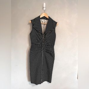 Joseph Ribkoff sleeveless zip up black and white polka dot dress.
